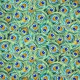 Timeless Treasures Plume Packed Peacock Feathers Jade Gold Metallic, 44-inch (112cm) Wide Cotton Fabric Yardage