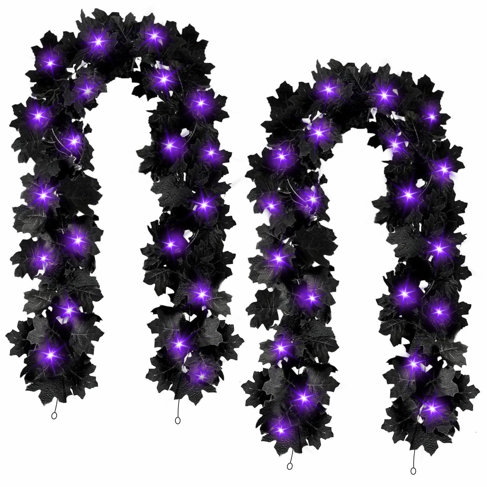 Photo 1 of Joyhalo 2 Pack Halloween Garland with Lights, Black Maple Leaves Lighted Garland for Mantle, 5.7FT Light Up Leaf Autumn Vines Outdoor for Door Frame, Fireplace and Thanksgiving Fall Decor