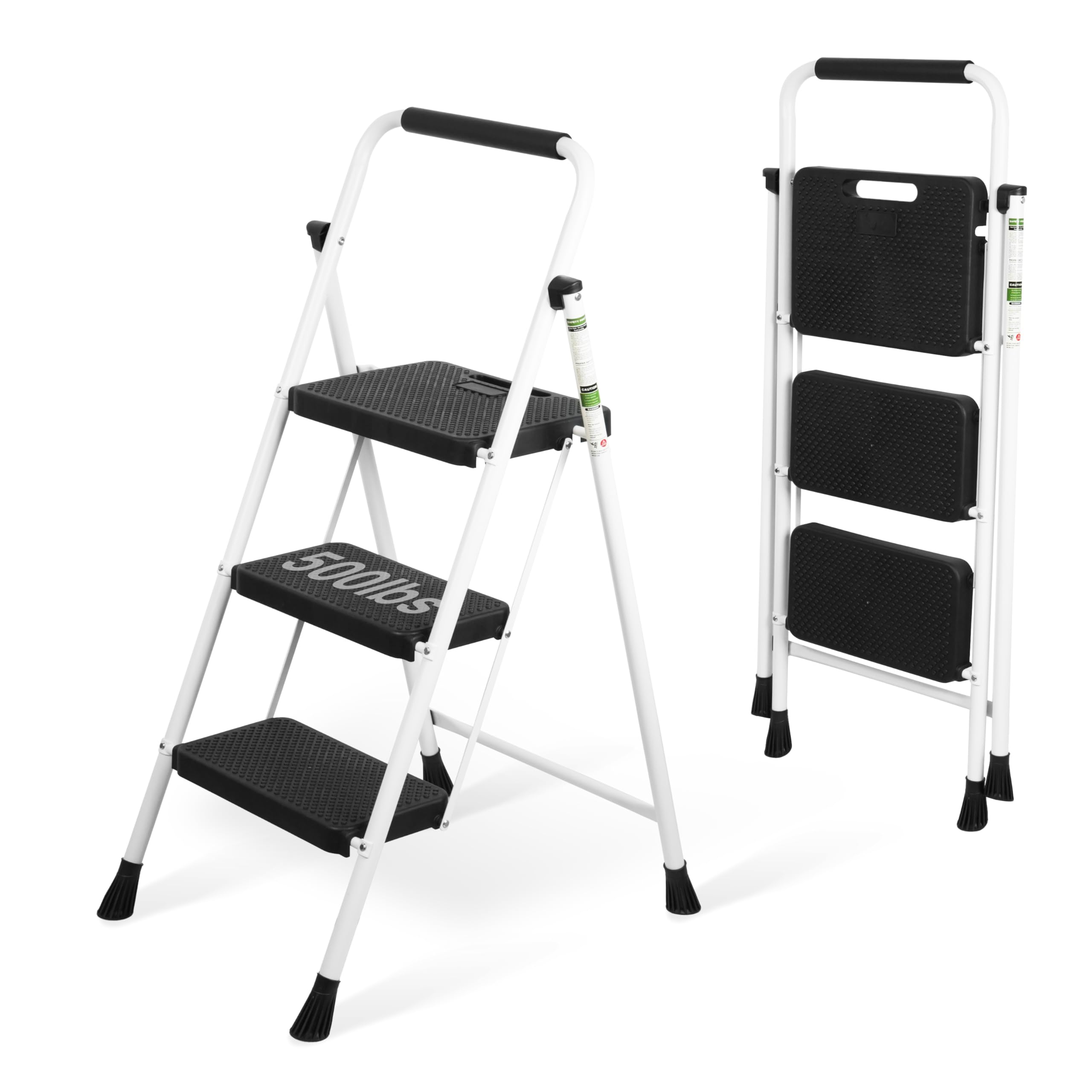 Photo 1 of ***It is used and a little sunken*3 Step Ladder, Portable Steel Folding Step Stool with Wide Anti-Slip Pedal & Convenient Handgrip, 500lbs Sturdy Steel Ladder, White