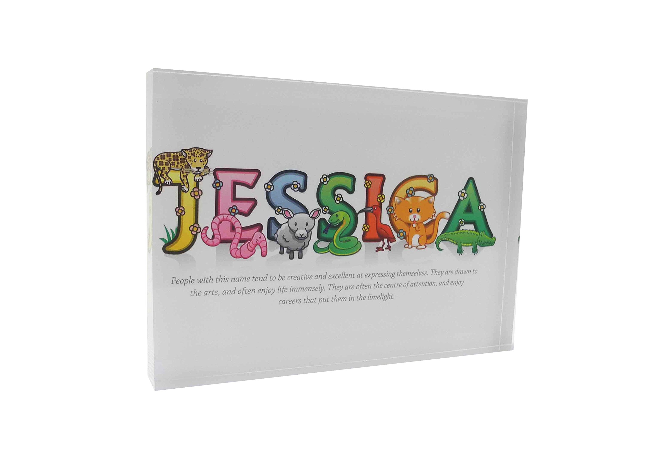 Feel Good Art A7 Diamond Polished Acrylic Token Girls Name with Meaning-Jessica (10.5 x 7.4 x 2cm), Multicoloured, 7.4 x 10.5 cm