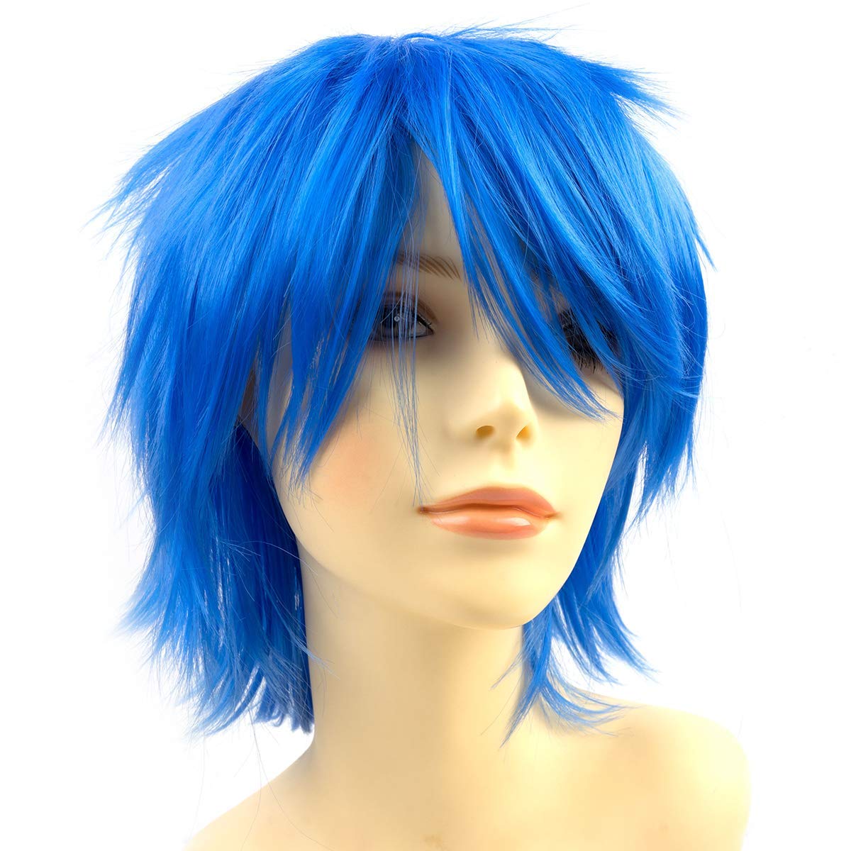 Yamel Anime Wig Blue for Cosplay Party, Synthetic Layered Short Hair Wigs with Bangs, Pastel Wigs for Women Men Adult