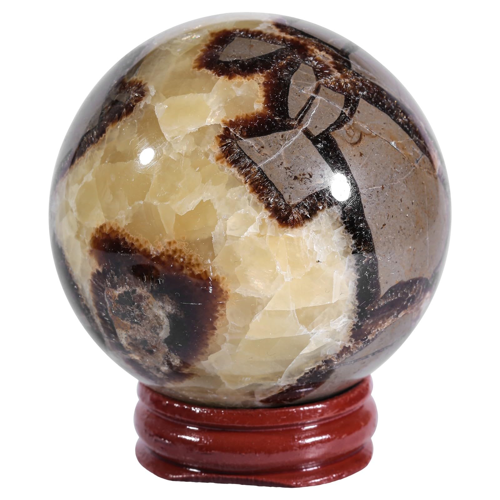 mookaitedecor 51-60mm Natural Septarian Crystal Ball Sphere Ornament with Stand, Septarian Nodule Dragon Stone Healing Crystal Geode Ball Gift Reiki Chakra Meditation Room Decor Witchcraft Wiccan Gift