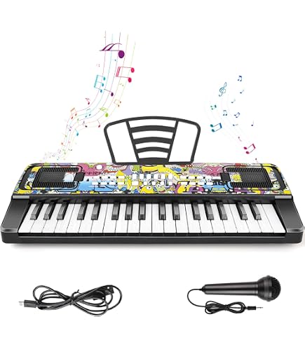 Greensen Teclado Electrónico De 61 Teclas Con Micrófono Y Atril - Piano Digital Portátil Con 16 Tonos, 10 Ritmos, USB O Pilas - Ideal Para Niños De 1 A 6 Años