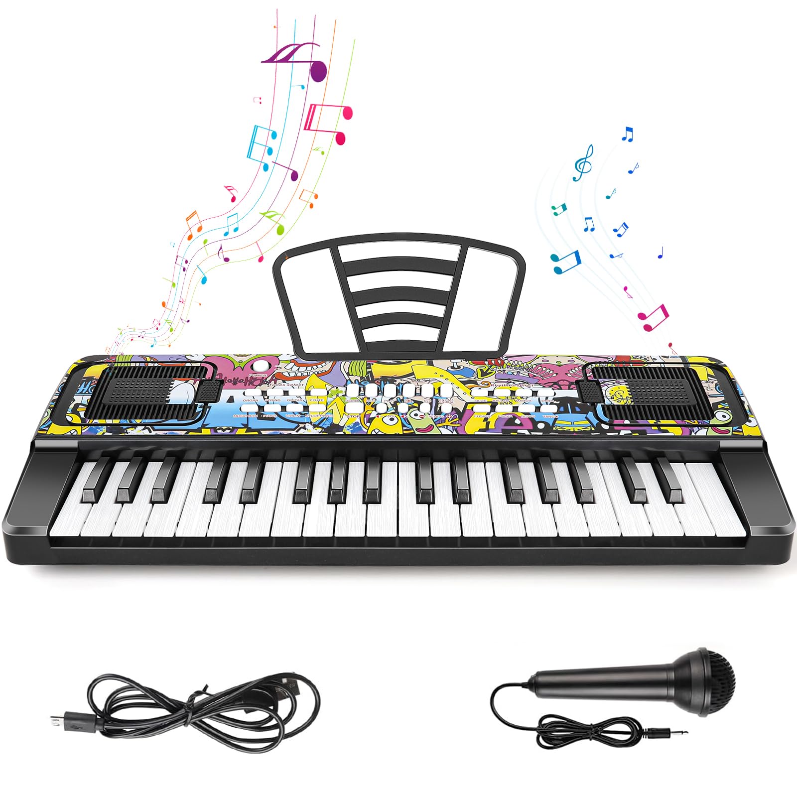 Photo 1 of Kids Keyboard Piano, 37 Keys Keyboard Electric Digital Piano, Early Learning Educational Musical Toys Piano for Kids Toddlers Beginners with Music Stand, Microphone - Christmas Birthday Gifts, Black