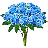 hailanbao Blue Artificial Roses with Long Stems, 12Pcs Realistic Roses Artificial Flowers, Faux Roses | Bulk Fake Flowers for Home Decor, Wedding Party Table Centerpieces, DIY Bouquet