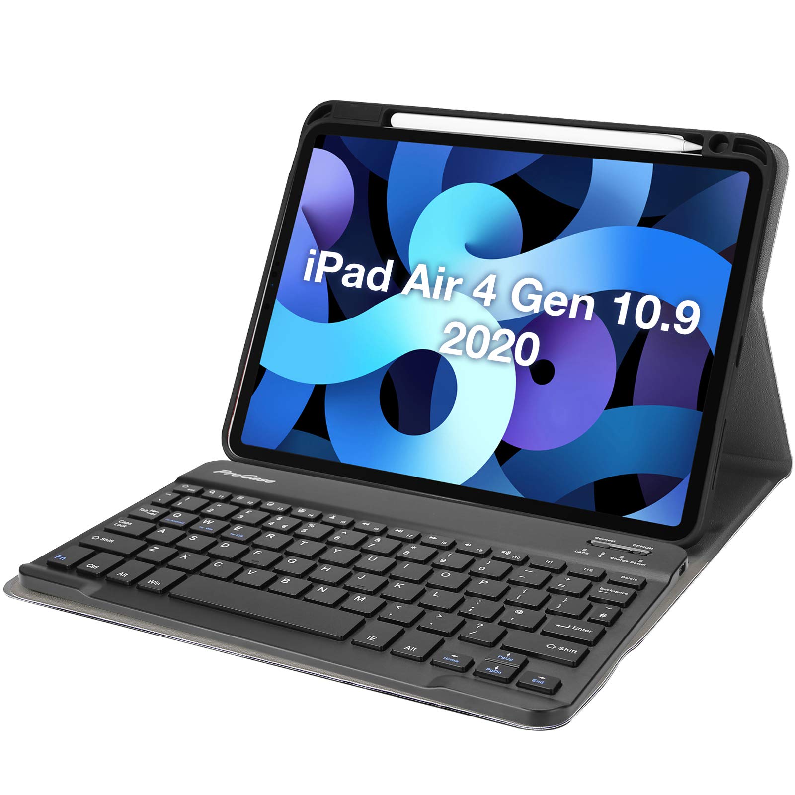 ProCase UK Layout for iPad Air 4 10.9" Keyboard Case 2020 [Support Pencil 2 Charging], Smart Cover with Magnetically Detachable Wireless Keyboard (UK English) –Black