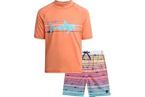 Big Chill Boys Rash Guard Set - 2 Piece UPF 50+ Quick Dry Sun Protection Swim Shirt and Swimming Trunks (Sizes: 4-14)