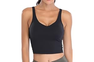 Oalka Sports Bra Womens Longline Padded Crop Tank Yoga Bras Workout Fitness Top