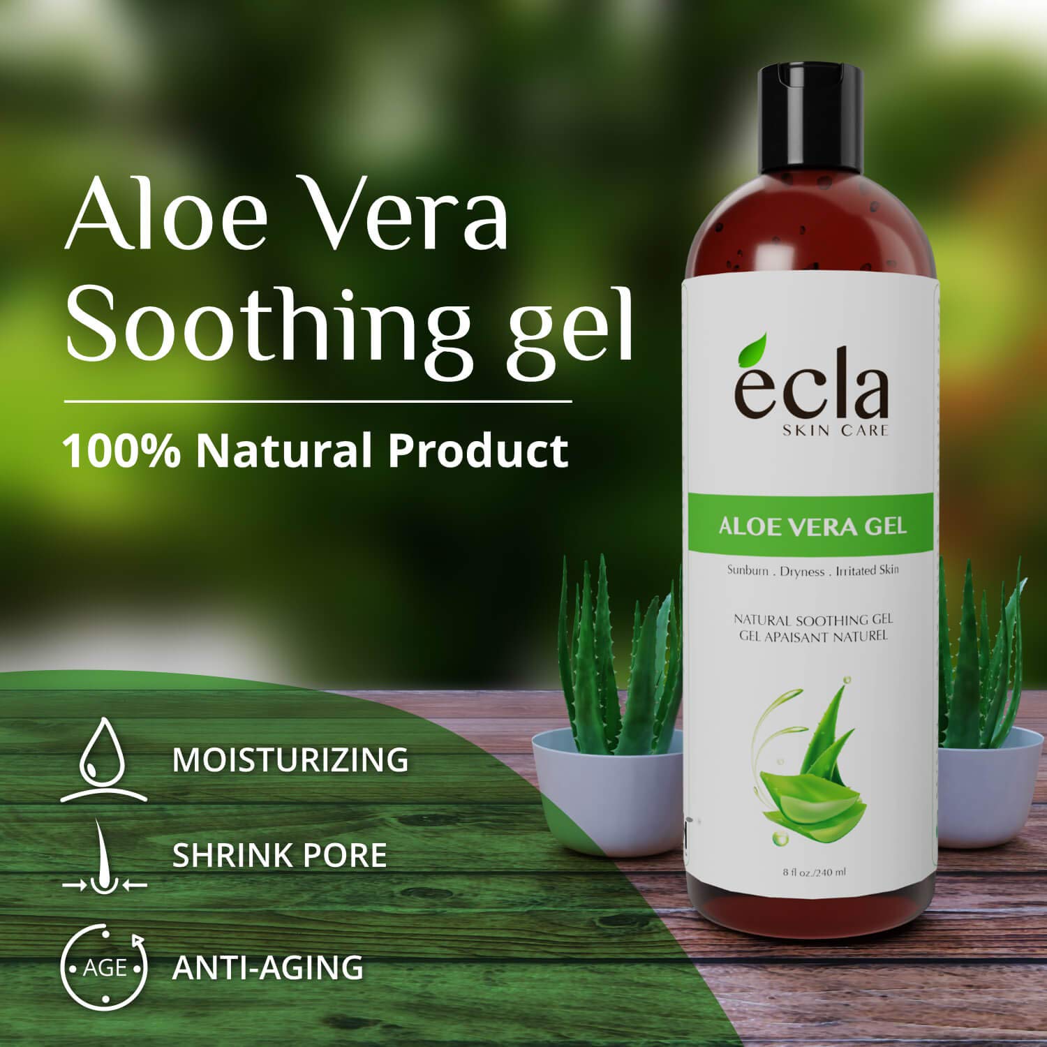 Aloe Vera Gel for Face, Body and Hair - Made with Organic 100% Pure Cold Pressed Juice, Not Powder (8 Oz - 240ml)