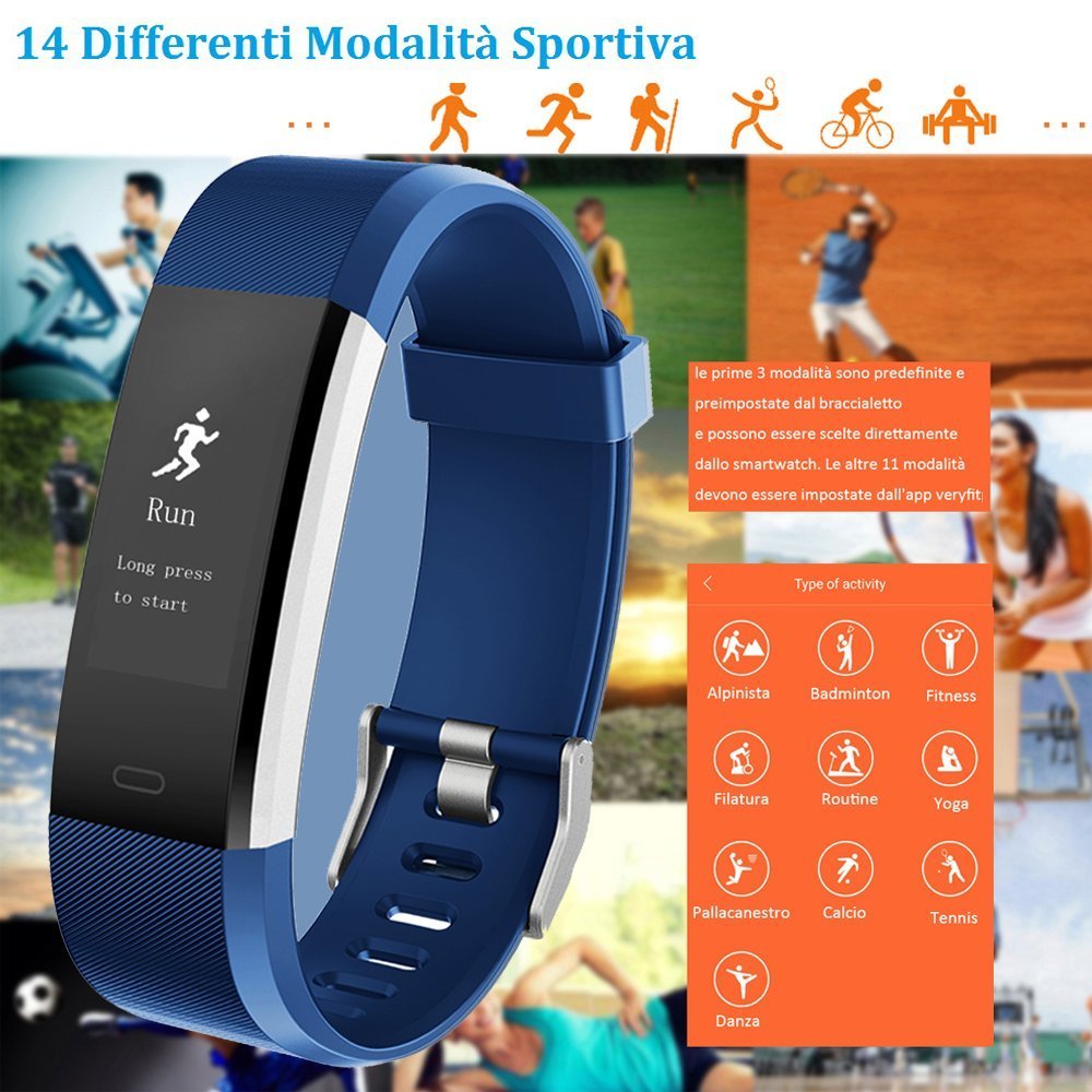 YAMAY Smartwatch Braccialetto Fitness Activity Tracker Smart Watch Android iOS Orologio Cardiofrequenzimetro da Polso Contapassi Calorie Notifiche Sport Donna Uomo Bambini per Samsung Xiaomi Huawei