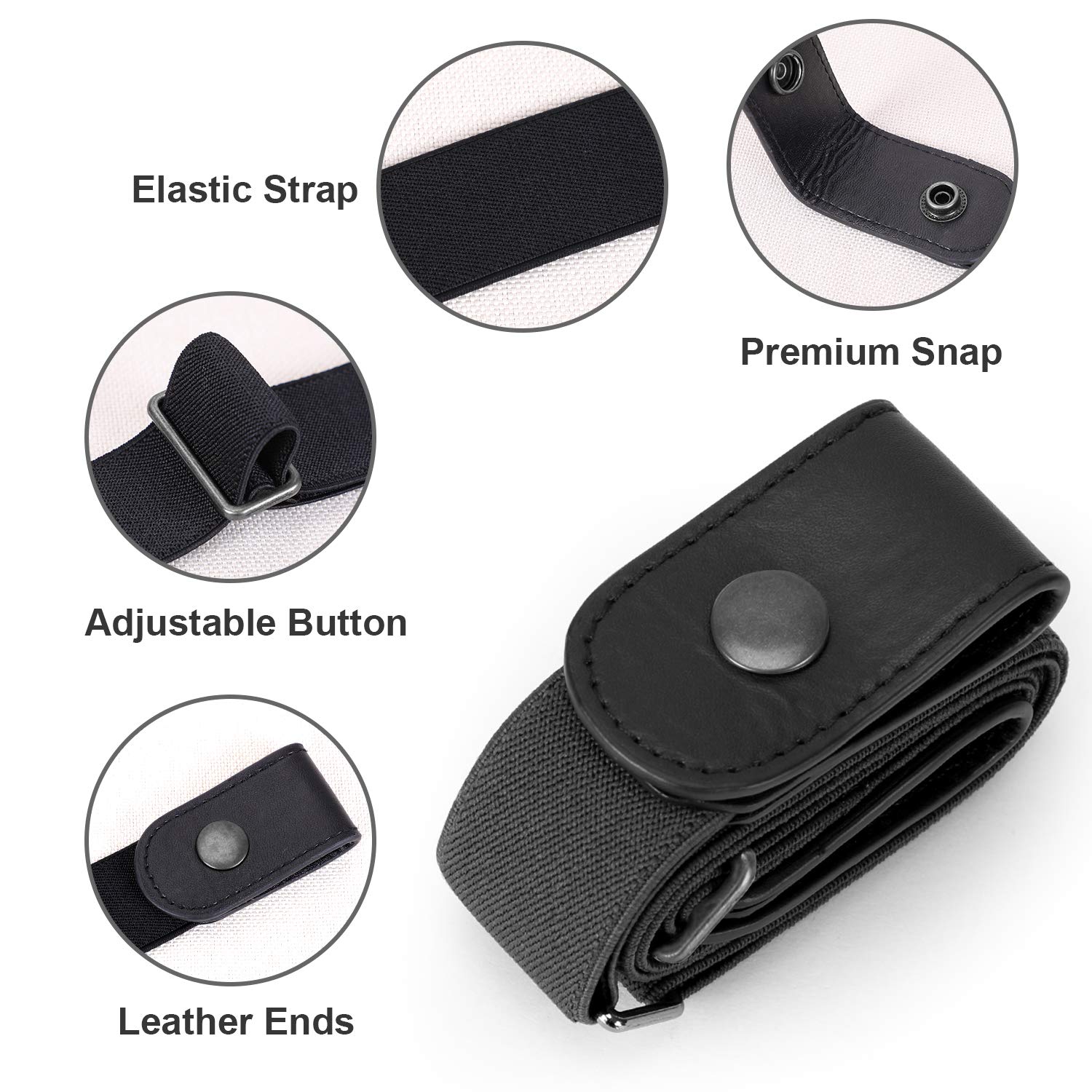 No Buckle Stretch Belt Invisible Adjustable Elastic Waist Belt for Jeans Pants,Black,Suit for Pants Size 30\