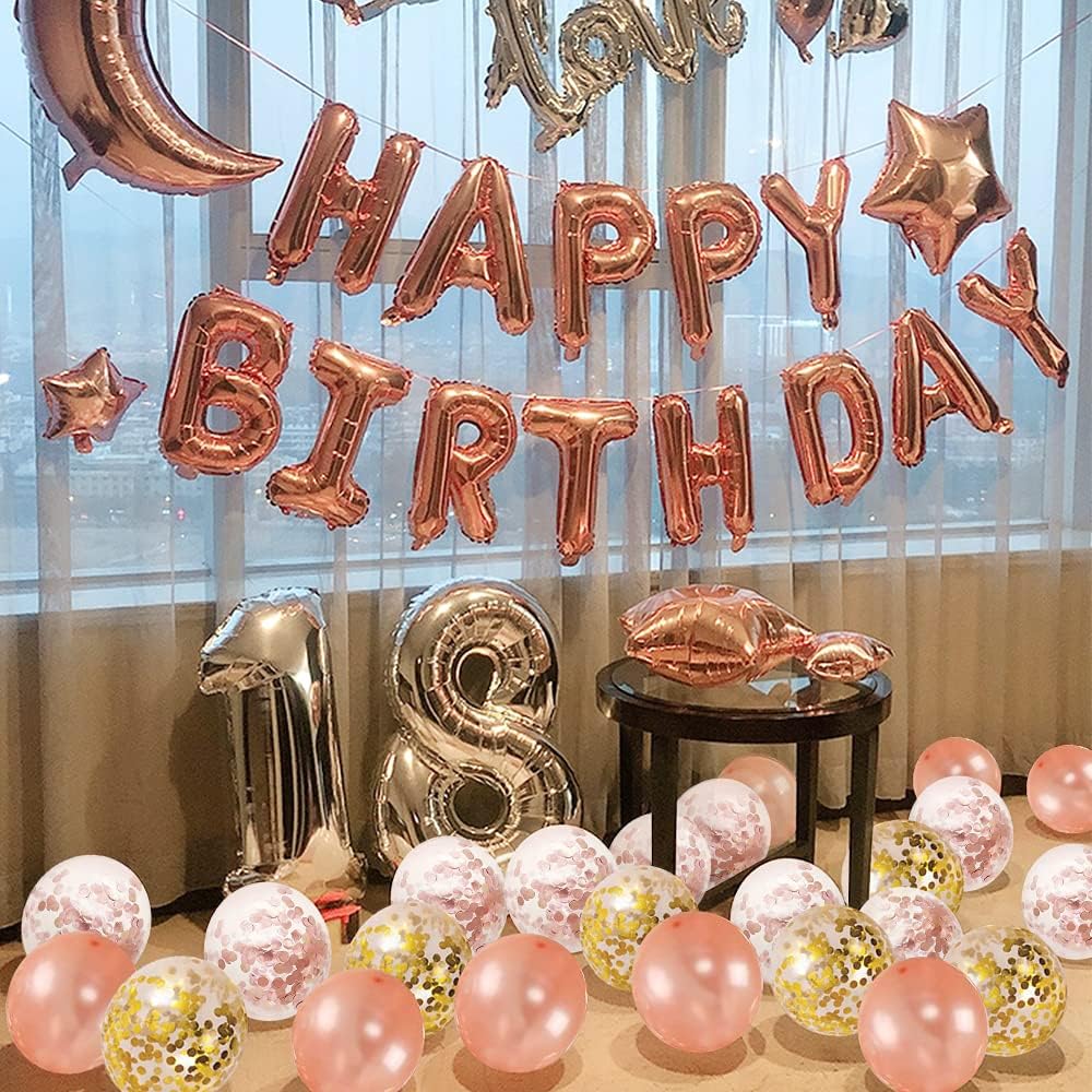Kalyerparty Rose Gold Happy Birthday Balloons, 50 Pack Rose Gold Confetti Balloons with Happy Birthday Foil Balloons for Birthday Wedding Bridal Engagement Party Decorations: Toys & Games