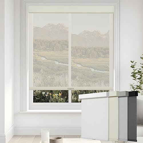 Persilux Free-Stop Cordless Solar Roller Shades Light Filtering Window Shades for Home 5% Openness View Through Glare Control UV Protection Roller Blinds for Windows Home Office (Beige, 23"W x 72"H)