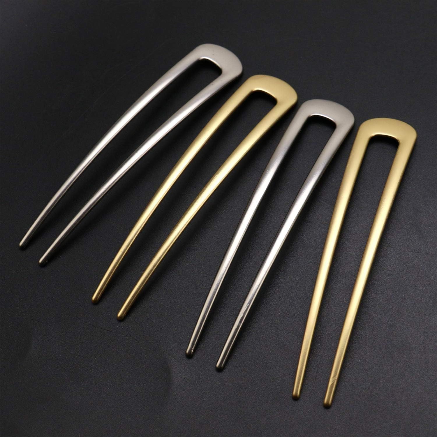 JETEHO 4 Pack Simple Metal U Shaped Hair Pin Fork Sticks 2 Prong Updo Chignon Pins,Silver and Gold: Home & Kitchen