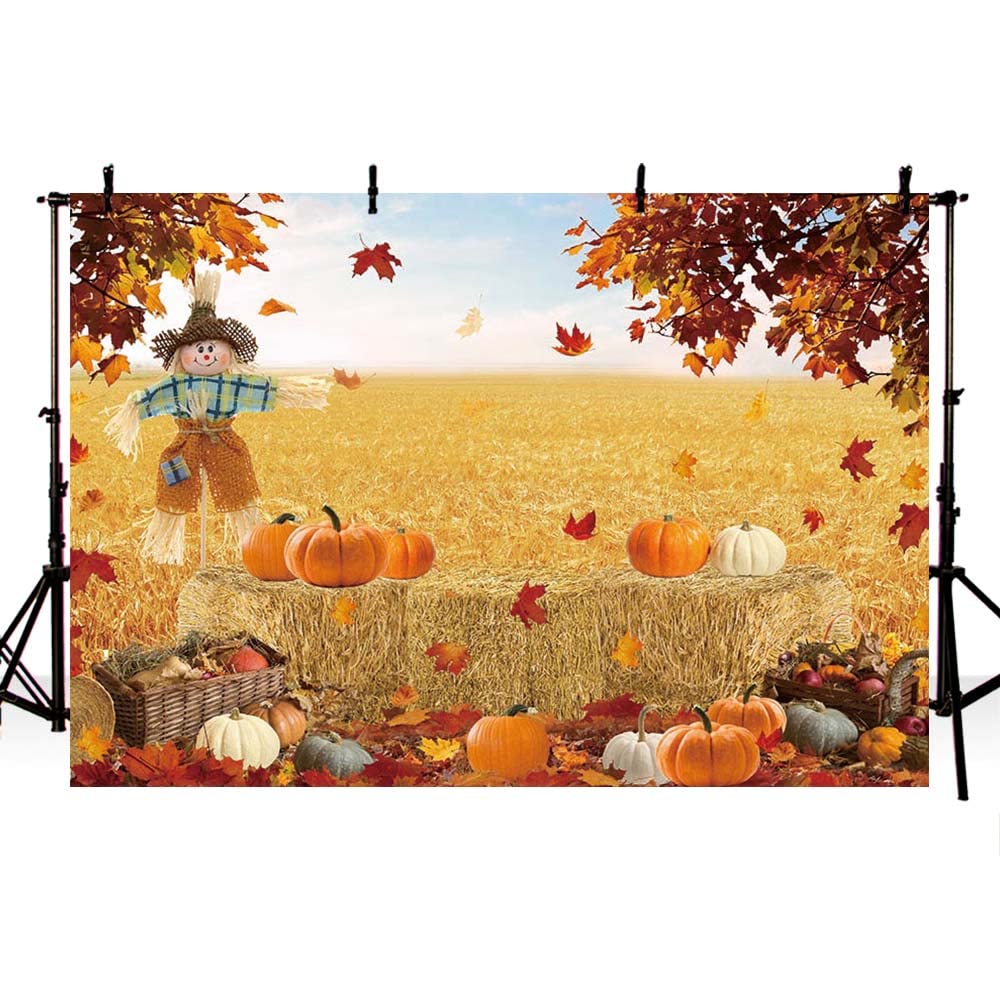 MEHOFOND 7x5ft Fall Thanksgiving Photography Backdrop Autumn Pumpkin Harvest Hay Maple Leaves Give Thanks Background Baby Shower Birthday Party Banner Family Wallpaper Decor Photo Studio Booth Props