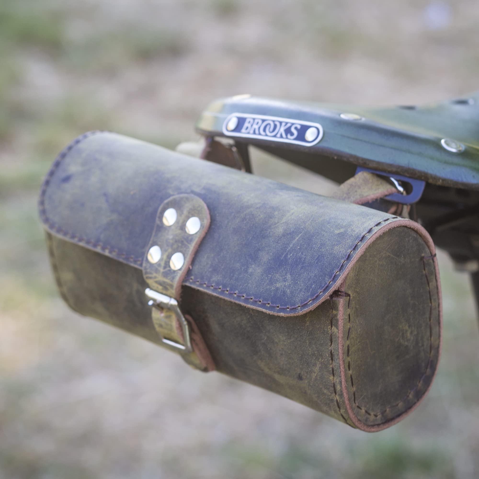 London Craftwork Bike Handlebar Saddle Bag Genuine Leather RAW Army Green