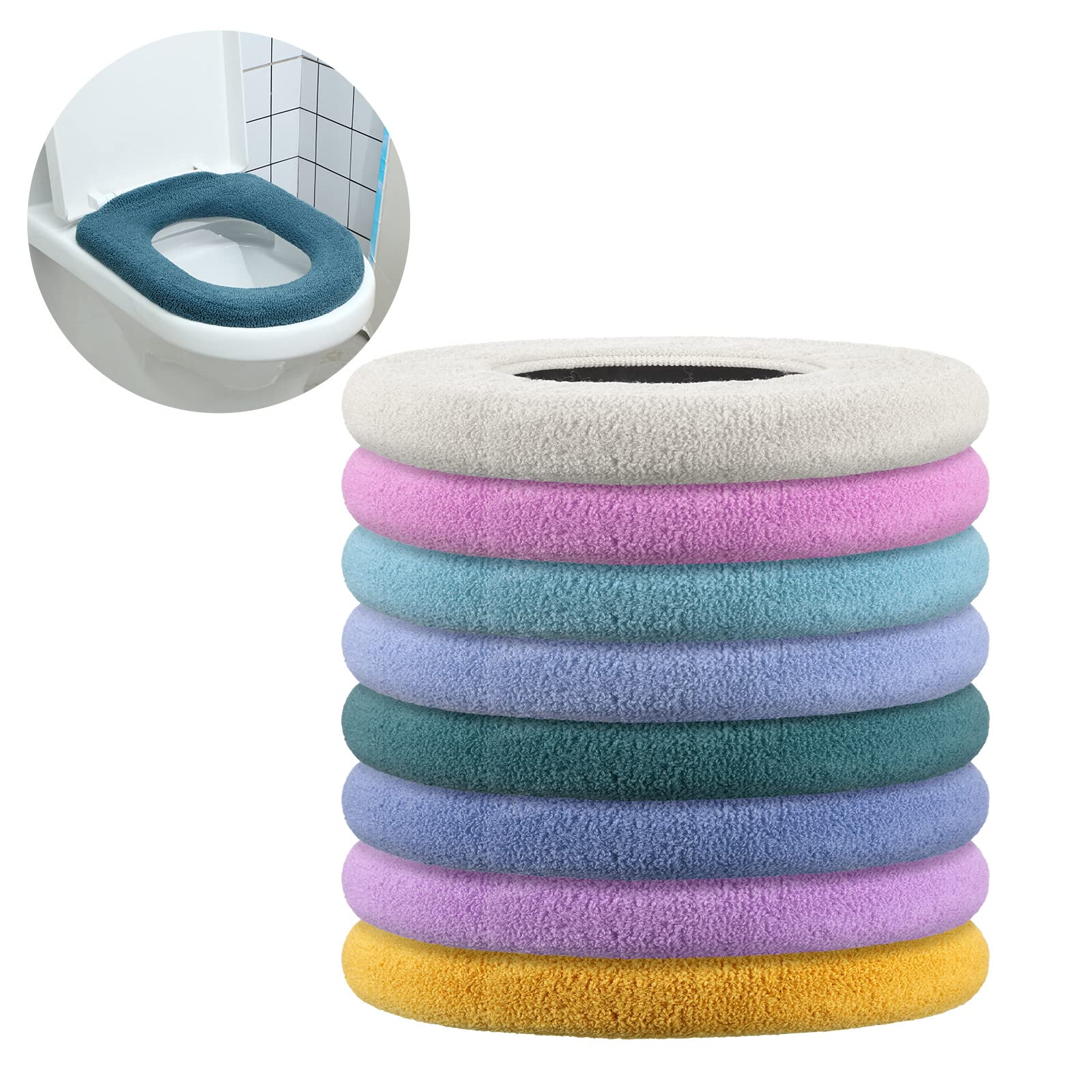 Photo 1 of **MISSING 2** Kingdder 8 Pcs Toilet Seat Cover Washable for Bathroom Elongated Toilet Seat Cushion Pads Soft Stretchable Toilet Seat Warmer Thicker Easy Installation Commode Seat Cover Decors, 8 Colors(Flat)