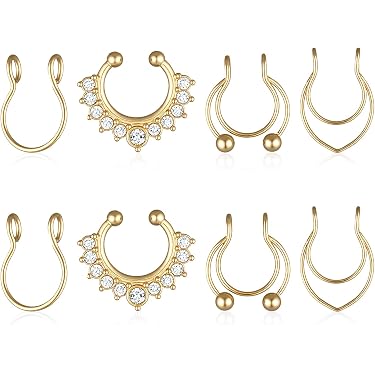 Set De Piercings Falsos - Incluye 8 Anillos Para Labios Y 4 Para Cejas, De Acero Inoxidable, Sin Perforaciones