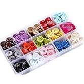 GANSSIA 5/8 Inch (15mm) 15 Colors Assorted Buttons for Sewing Flatback Button Multicolors 4 Holes Buttons for DIY Decoration Craft Pack of 300 PCS with Box