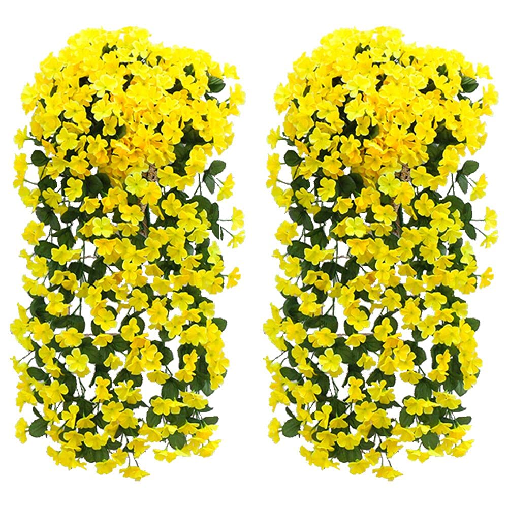 Fycooler Artificial Flowers Fake Wisteria Vine Garland Realistic Silk Romantic Hanging Artificial Ivy Vine 90 cm for Wedding Decorations Home Garden Party Decor-Yellow