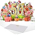 Magic Ants 50th Anniversary Card, Birthday Card, 50th Wedding Anniversary Card, 3D Greeting Card, 50 Years Old Birthday Card, Congratulation Card With Rose Flowers Bouquet (50)