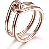 Jinbaoying Gold Rings for Women Girl Statement Fashion Rings Gold Plated Stainless Steel Engagement Promise Knot Love Rings (Rose Gold, 7)