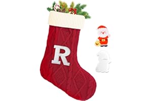 VICTORIA ANNA 21 Inches Knitted Christmas Stockings with Personalized Initials,Large Red Custom Monogram Christmas Stockings for Party Fireplace Family Holiday Party Hanging Stocking Decorations Red-R