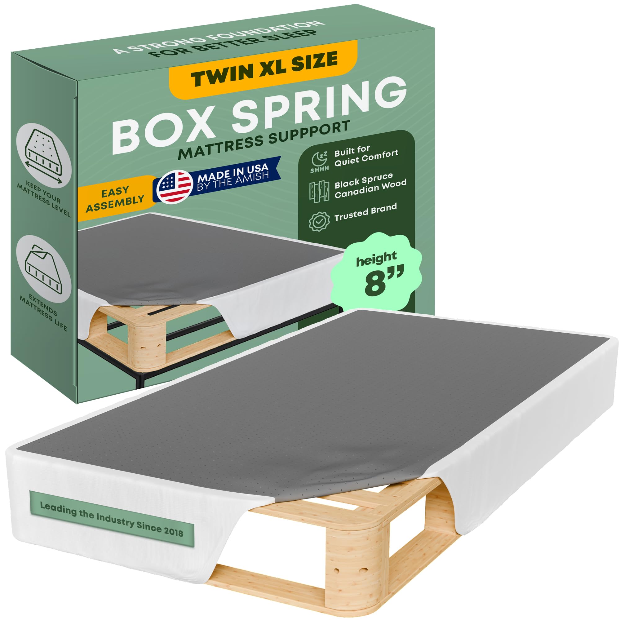 Photo 1 of ***MISSING PARTS/*****Greaton, Unassembled Twin XL Box Spring for Twin XL Bed – 8-Inch Wood Box Spring Only – Amish Made in USA – Quiet Noise-Free Replacement Mattress Foundation – Packed Flat, Easy Assembly (White)
