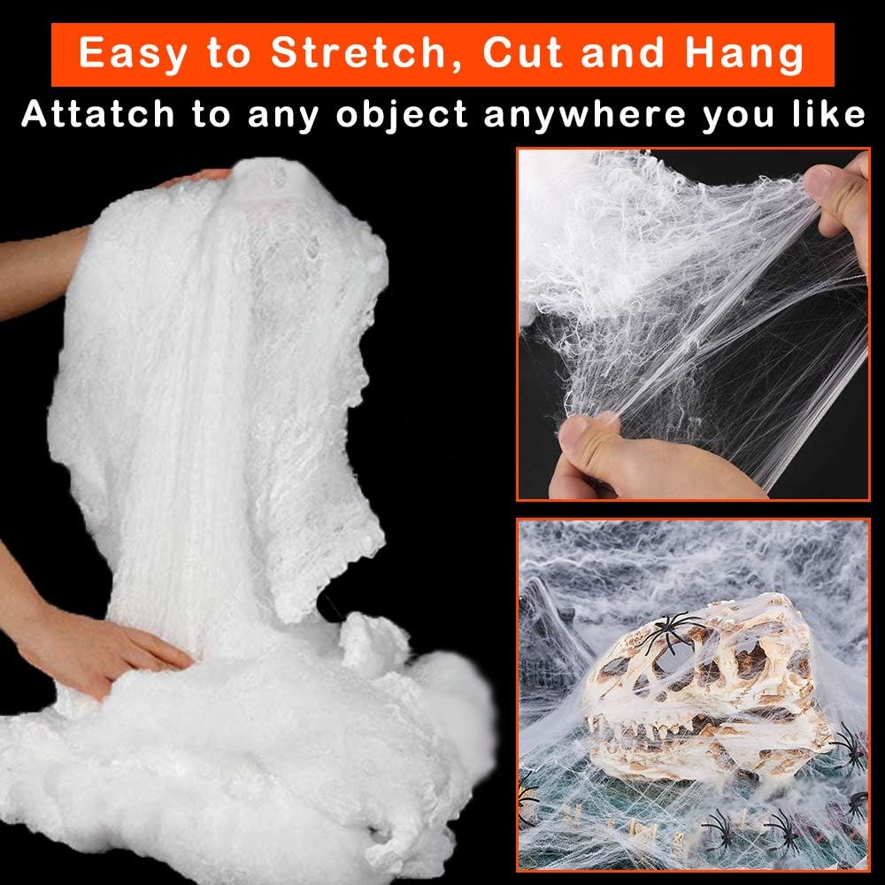 FEOAMO 1000 Sqft Halloween Spider Web Stretchable with Extra 100 Fake Spiders Indoor Outdoor Spooky Cobwebs Party Outdoor Curtain Decorations Supplies: Home Improvement