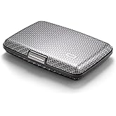 ÖGON -DESIGNS- Aluminum card holder with metal lock, RFID protection against fraud and demagnetization, compact wallet, Smart Case STOCKHOLM model (Carbon Effect)