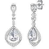 EVEVIC Trendy Austrian Crystal Teardrop Halo Hollow Drop Earrings for Women 14K Gold Plated Dangle Earring Hypoallergenic Jewelry Gift