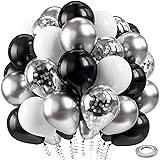 Bezente Black Silver Confetti Latex Balloons,60pcs