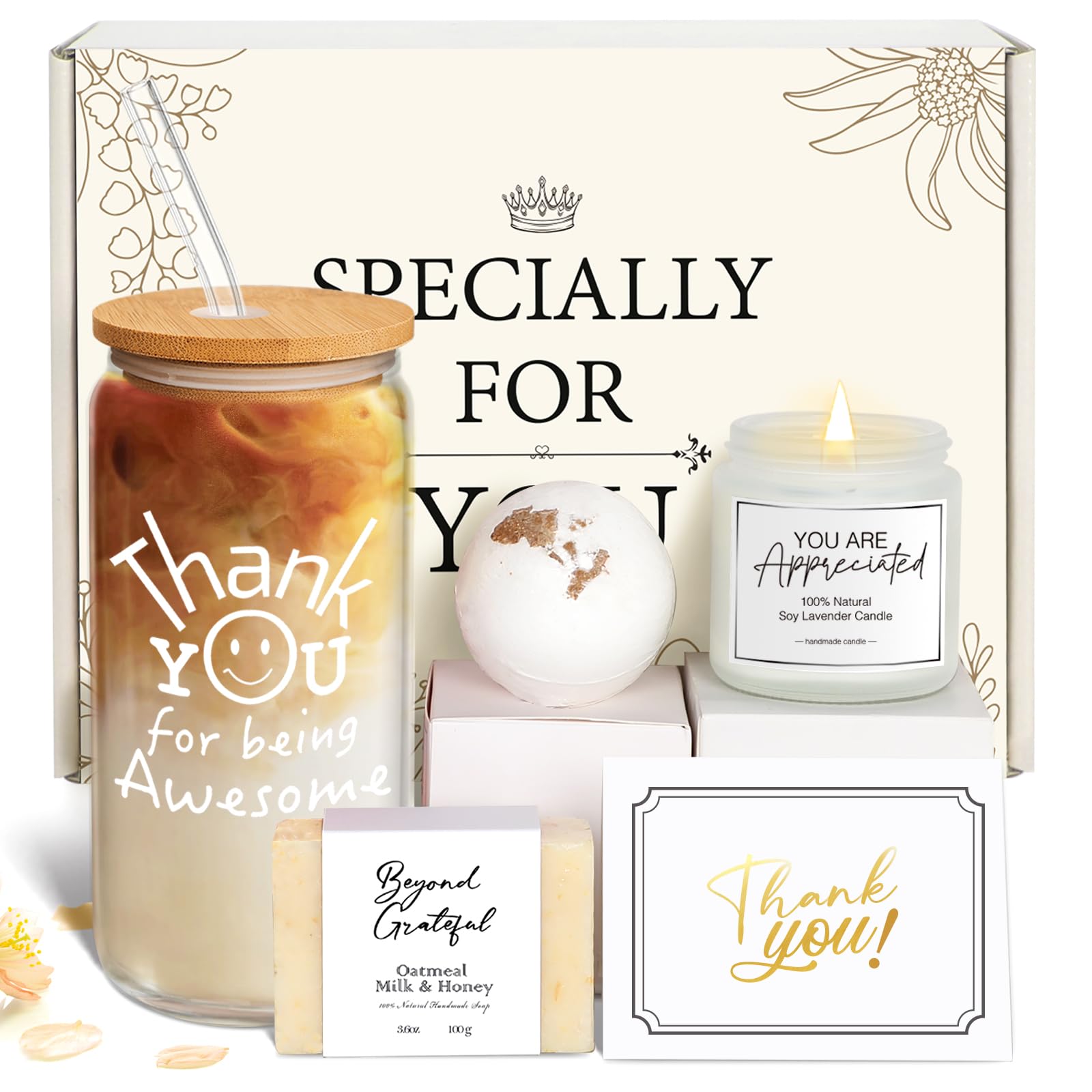 Thank You Gifts for Women, Employee Appreciation Gifts, Appreciation Gift for Coworkers, Thank You for Being Awesome Glass Cup, Thanks Gift for Employees Teachers Coworkers with ThankYou Cards