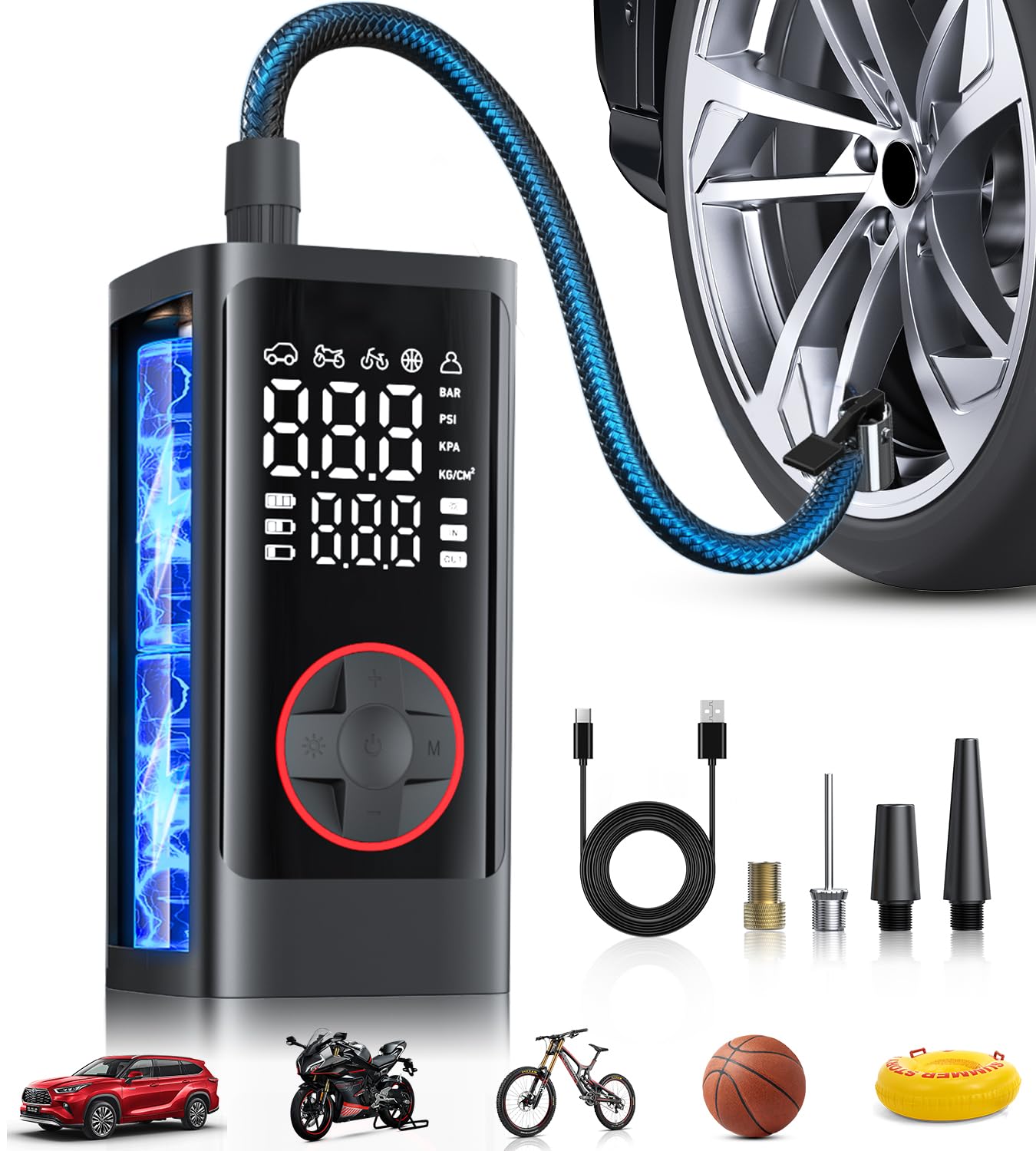Photo 1 of Tire Inflator Portable Air Compressor, 150PSI Cordless Air Pump for Car Tires, Bike Tire Pump with Pressure Gauge, Auto Shut Off, LED Light for Car Motorcycle Bicycle