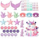 Guiqulai Mermaid Cake Topper, 40 Pcs Under the Sea Cake Decorations with Seaweed Shells Starfish Coralal, Cake Decor for Birthday, Baby Shower Party