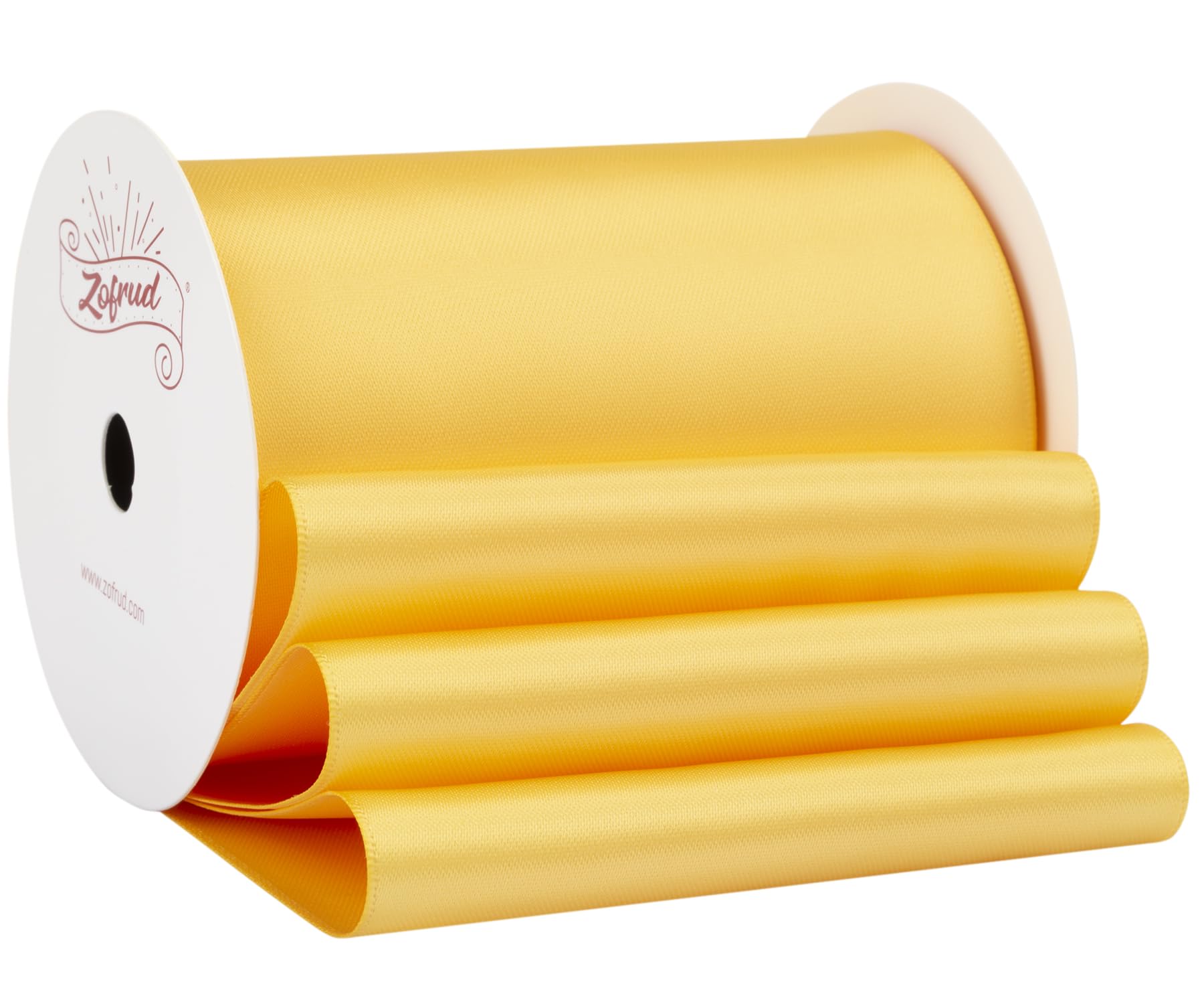 Zofrud Yellow Gold Satin Ribbon 100mm x 9 Meters - Large Ribbon Ideal for Bows, Gift Wrapping, Flower Bouquet, and Crafts