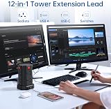 Kemelo Tower Extension Lead 3M 8 AC Outlets 4 USB Surge Protector 13A view 2