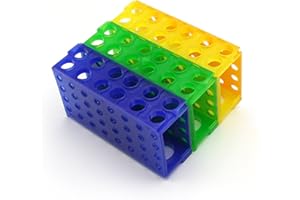 PUL FACTORY Plastic Test Tube Rack, 4 Way, Assorted Colors, Blue, Green, Yellow, Pack of 3