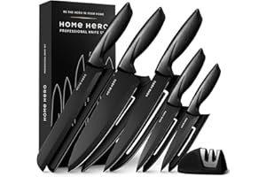 Home Hero Ultra-Sharp Stainless Steel Kitchen Knife Set - Chef Knife with Knife Sharpener - Steak Knives - Couteau Cuisine (1