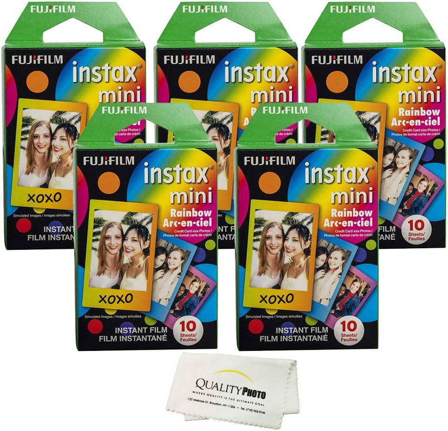 Fujifilm Instax Mini 8 and Mini 9 Instant Film 5-Pack (50 Sheets) Value Set for Fujifilm Instax Mini 8 and 9 Cameras - Rainbow …