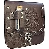 HiiFeuer Medieval Alchemy Faux Leather Belt Bag with Cork Potion Vials, Fantasy Wizard Waist Pouch Side Pack for Halloween (Brown C)