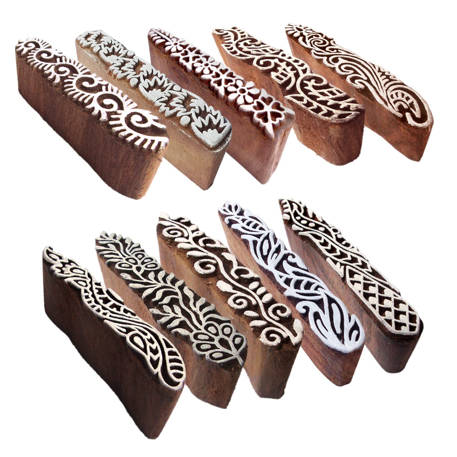 Clay Printing Stamps Urban Border Design Wood Blocks (Set of 10) Htag2157