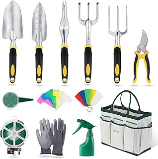 YISSVIC Gartenwerkzeug Set 12-teiliges Gartengeräte Set Gartenschere Gartenhandschuhe Gartentasche und Garten-Sprüher aus Edelstahl Gelb