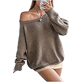 MakeMeChic Women's Off The Shoulder Sweater Long Sleeve Boat Neck Winter Casual Pullover Knit Tops