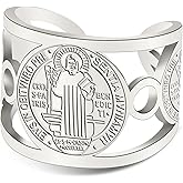TEAMER Religious Saint Benedict Ring Stainless Steel Resizable St. Benedict Ring Catholic Christian Faith Evil Protection Amulet Jewelry For Women Men
