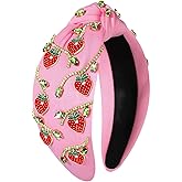 NVENF Strawberry Headbands Accessories Summer Fruit Headband for Women Jeweled Rhinestone Knotted Headband Boho Spring Summer Hair Accessory Tropical Beach Vacation Outfits Gifts (Strawberry A-Pink)