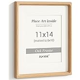 11x14 Picture Frame, USA-Sourced Natural Oak Wood Photo Frame with Tempered Glass, Handcrafted Rounded Corner 11 x 14 Wooden Frame Matted to 8x10 Photos, Wall or Tabletop Display