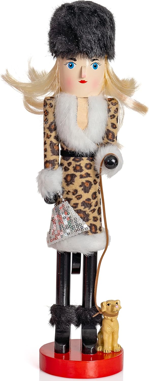 Nutcrackers - Ornativity Shopping Lady Christmas Nutcracker - Wooden Glitter Shopper with Dog Themed Holiday Nut Cracker Doll Figure Decorations