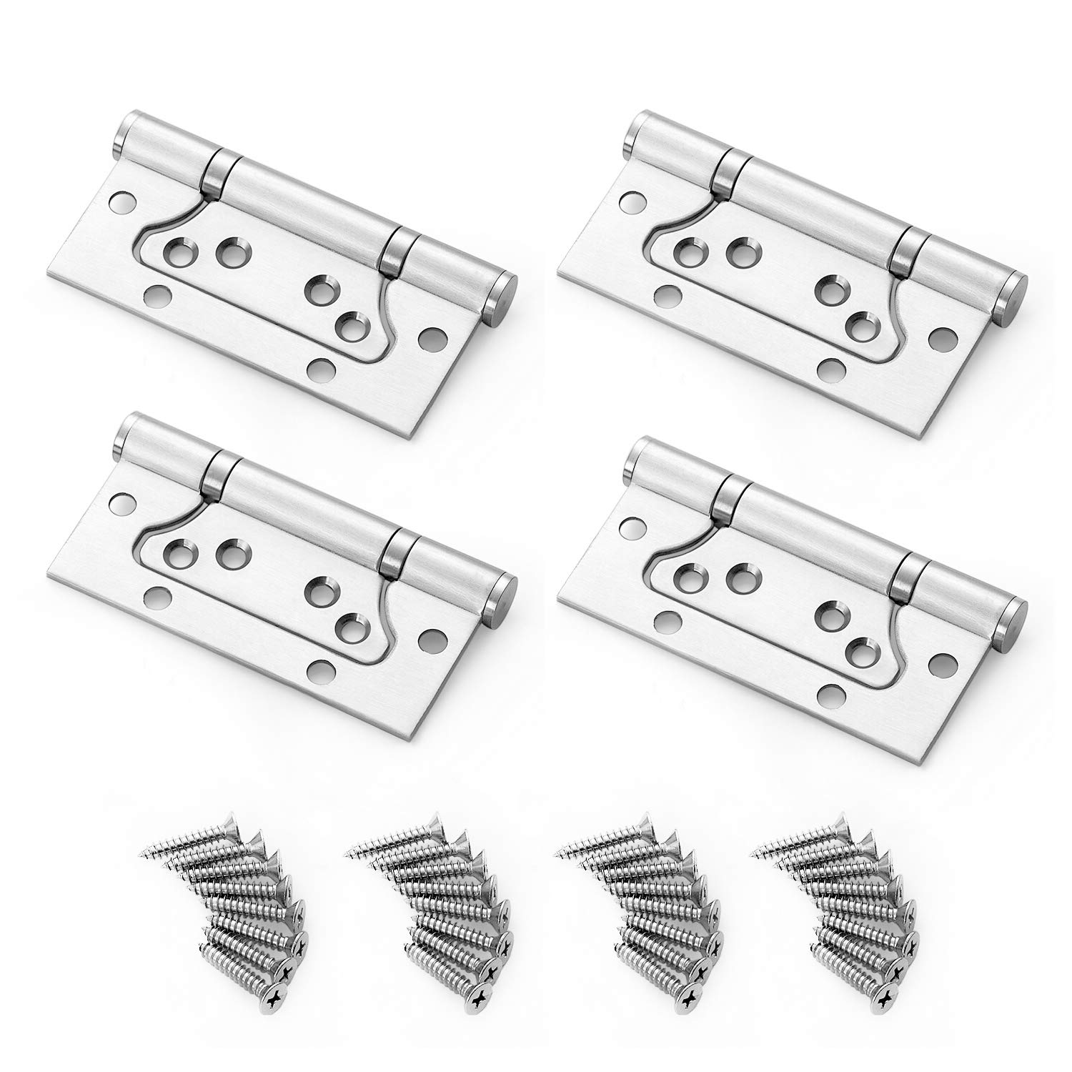 Flush Door Hinges,4 Pieces Heavy Duty Stainless Steel Small Flush Hinge with Screws for Cabinet Closet Furniture and DIY Bearing Mute 4"