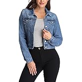 andy & natalie Women's Denim Jackets Cropped Long Sleeve Basic Button Down Crop Jean Shacket with Pockets